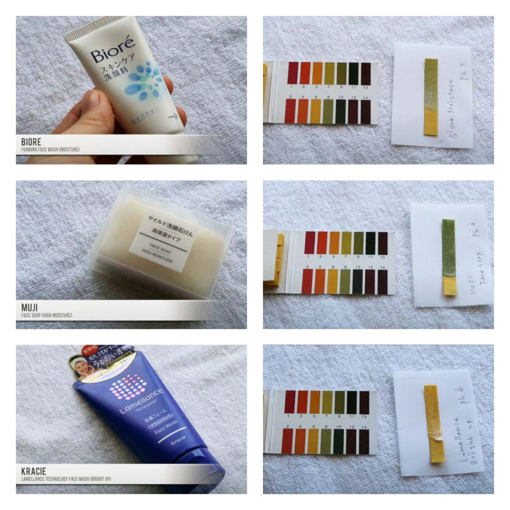 pH пенки для умывания Biore, Kracie и мыла Muji